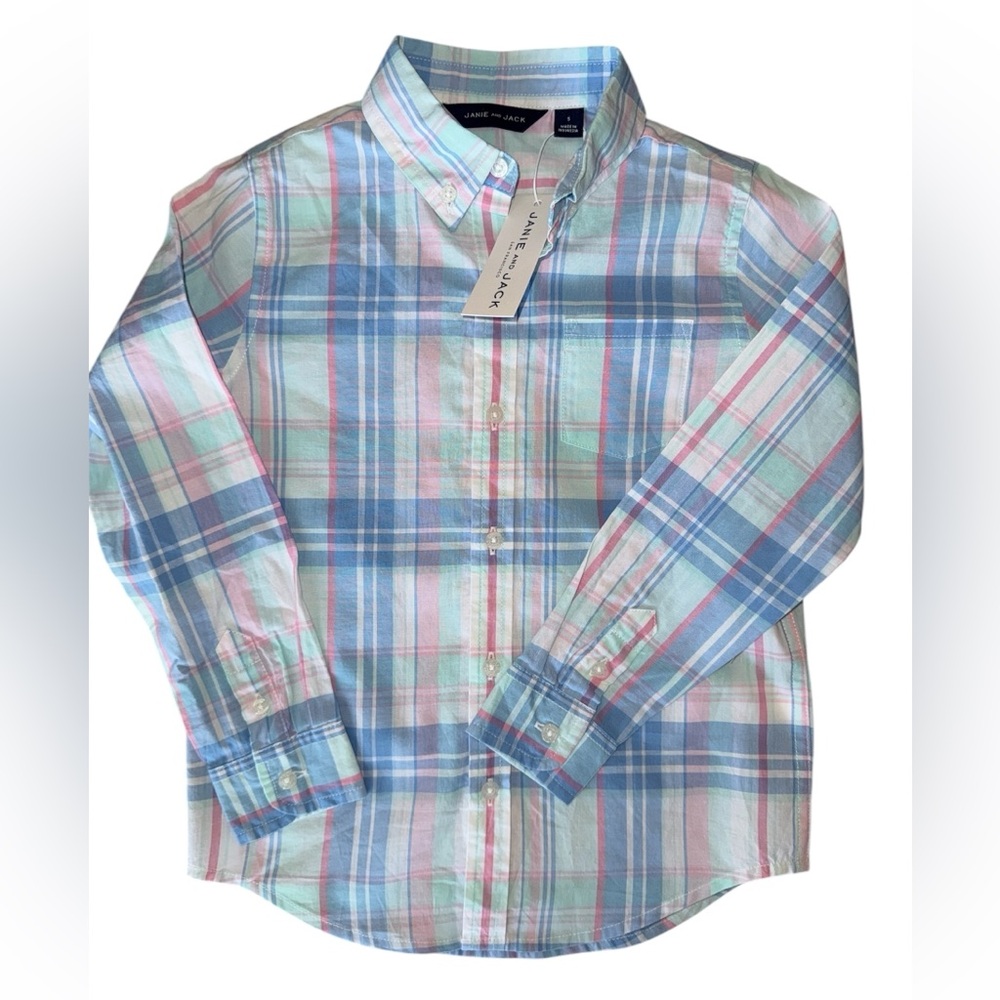 NWT Janie and Jack Easter Plaid Long Sleeve Button Down Shirt in 5T